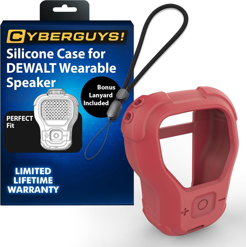 CYBERGUYS Shock-Proof Silicone Case for DEWALT Wearable Bluetooth Speaker β Slim, Non-Slip Sleeve w/Lanyard