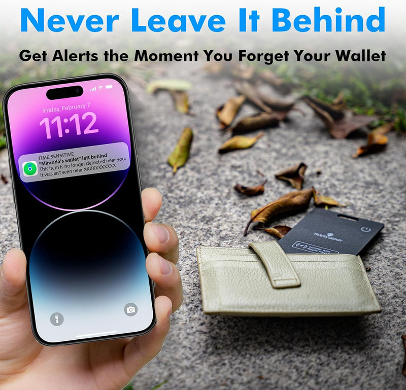 Travel Depot Slim Wallet Tracker Card β Find My Compatible, Wireless Charging, 6-Month Battery