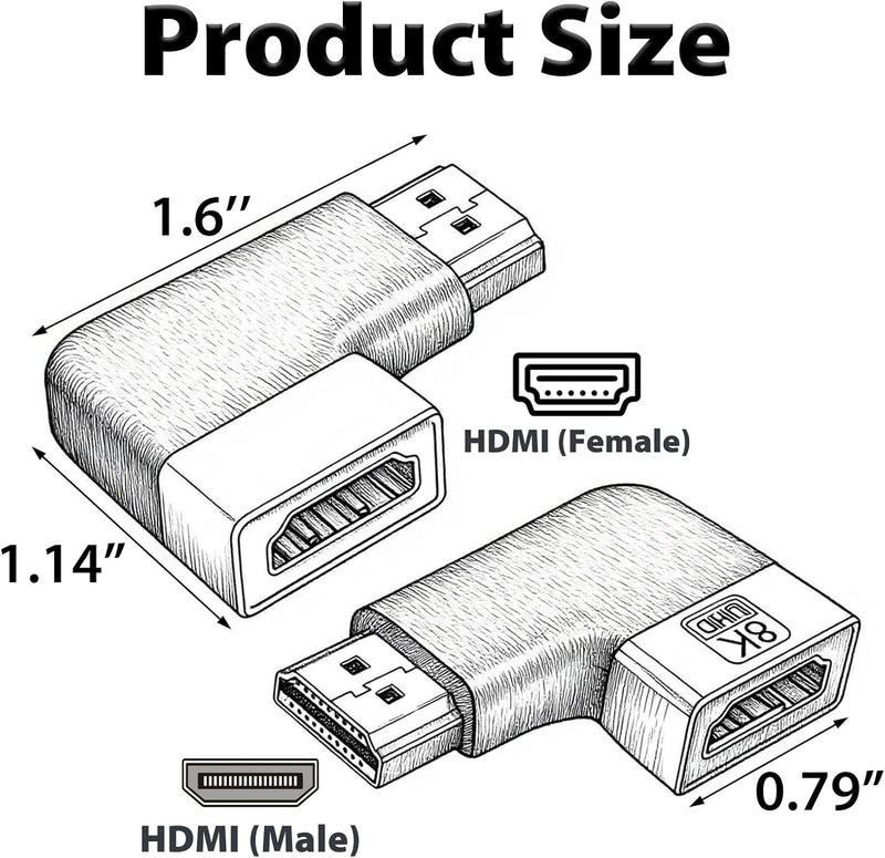 Cyberguys HDMI 90° & 270° Adapter 2-Pack – Right Angle HDMI Coupler, 8K/4K Support