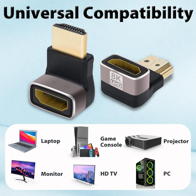 Cyberguys HDMI 90° & 270° Adapter 2-Pack – Right Angle HDMI Coupler 8K/4K Support