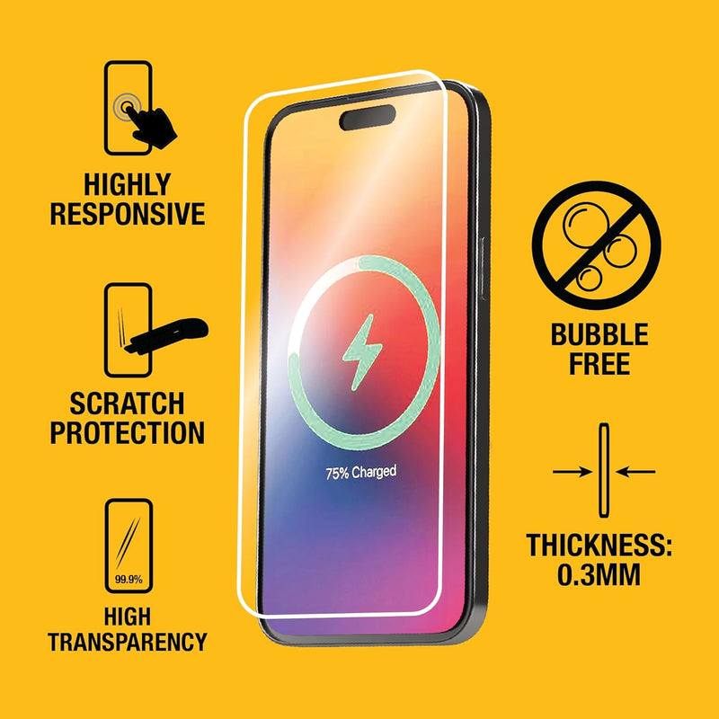 DEWALT Heavy-Duty Tempered Glass Screen Protector – 2-Pack, iPhone (Easy Install)