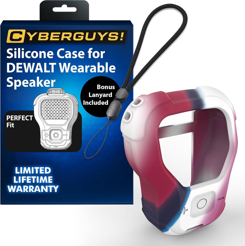 CYBERGUYS Shock-Proof Silicone Case for DEWALT Wearable Bluetooth Speaker β Slim, Non-Slip Sleeve w/Lanyard