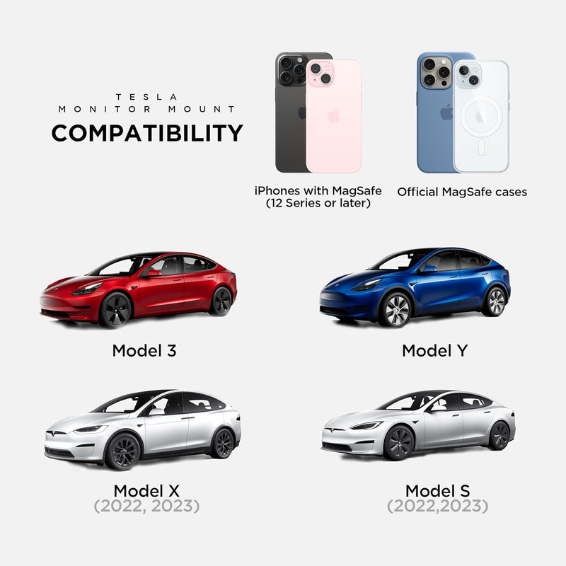 Magnetic Tesla Phone Mount – MagSafe Monitor Holder for Model 3/Y/S/X (2022+), Black