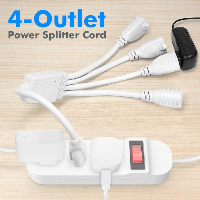 4 Way Power Splitter Extension Cord – 4 Outlet Short Extension, UL Listed 1.5FT, 16 AWG, 2 Pack