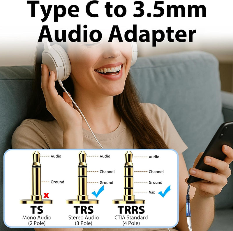 Cyberguys USB-C to 3.5mm Audio Adapter – Hi-Fi DAC Headphone Jack Dongle w/Mic