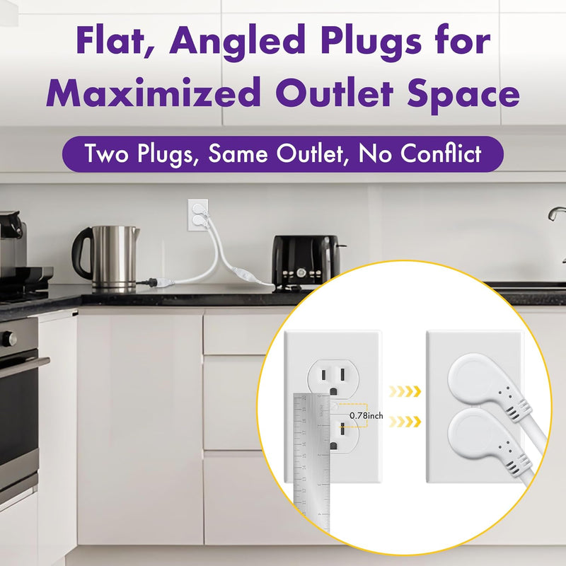 UL Certified 3-Prong Extension Cord 2-Pack – 1FT Short Flat Plug Power Cords