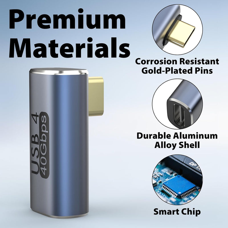 Cyberguys USB-C Right Angle Adapter 2-Pack – 240W PD, 40Gbps USB4, 8K Video Extender