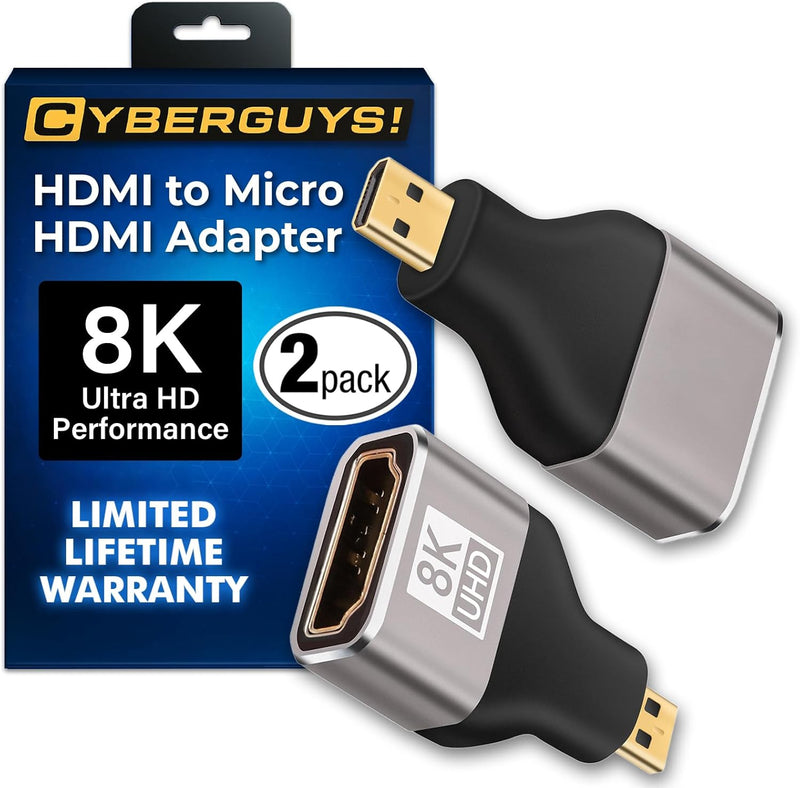 Cyberguys Micro HDMI to HDMI Adapter 2-Pack β 8K UHD Gold-Plated High-Speed Converter