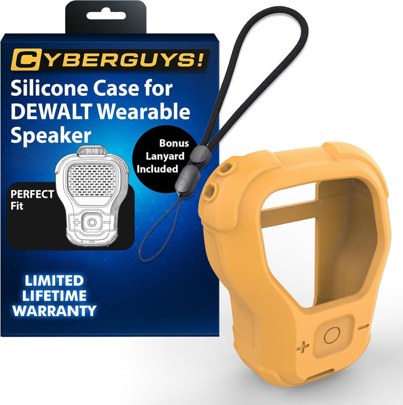 CYBERGUYS Shock-Proof Silicone Case for DEWALT Wearable Bluetooth Speaker β Slim, Non-Slip Sleeve w/Lanyard