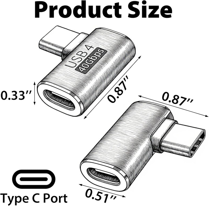 Cyberguys USB-C Right Angle Adapter 2-Pack – 240W PD, 40Gbps USB4 Extender w/8K Video