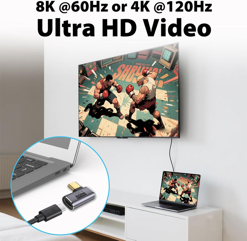 Cyberguys USB-C Right Angle Adapter 2-Pack – 240W PD, 40Gbps USB4 Extender w/8K Video