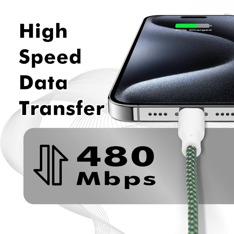 TRAVEL DEPOT 2-Pack Ombre iPhone Charger Cable – 3ft MFi Certified Lightning to USB-C Fast Charging Cord