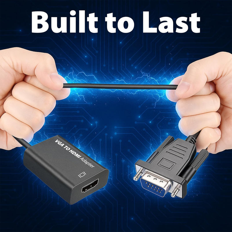 Cyberguys VGA to HDMI Adapter with Audio – 1080P Full HD Converter w/ AUX & USB