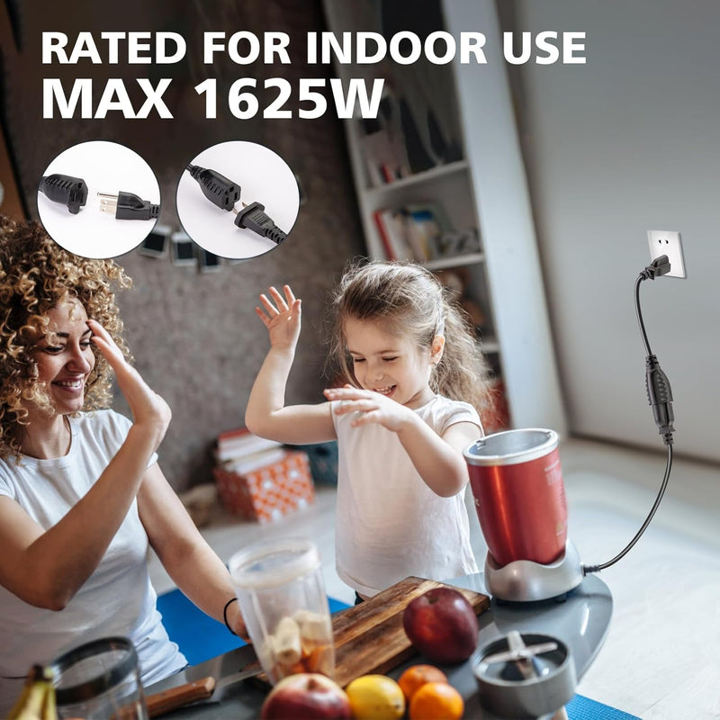 Heavy-Duty Extension Cord 14in – 3-Prong Short Power Outlet Saver, UL Listed 16 AWG