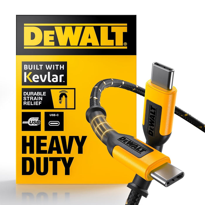 DEWALT Heavy Duty USB-C to USB-C Cable (60W) Jobsite Fast Charger for iPhone 16/15, MacBook, iPad, Samsung Galaxy