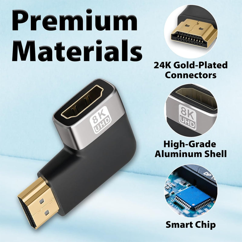 Cyberguys HDMI 90° & 270° Adapter 2-Pack – Right Angle HDMI Coupler, 8K/4K Support