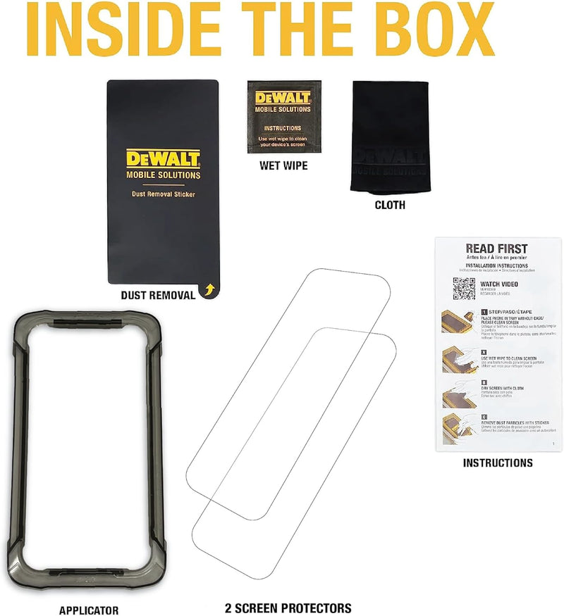 DEWALT Heavy-Duty Tempered Glass Screen Protector – 2-Pack, iPhone (Easy Install)
