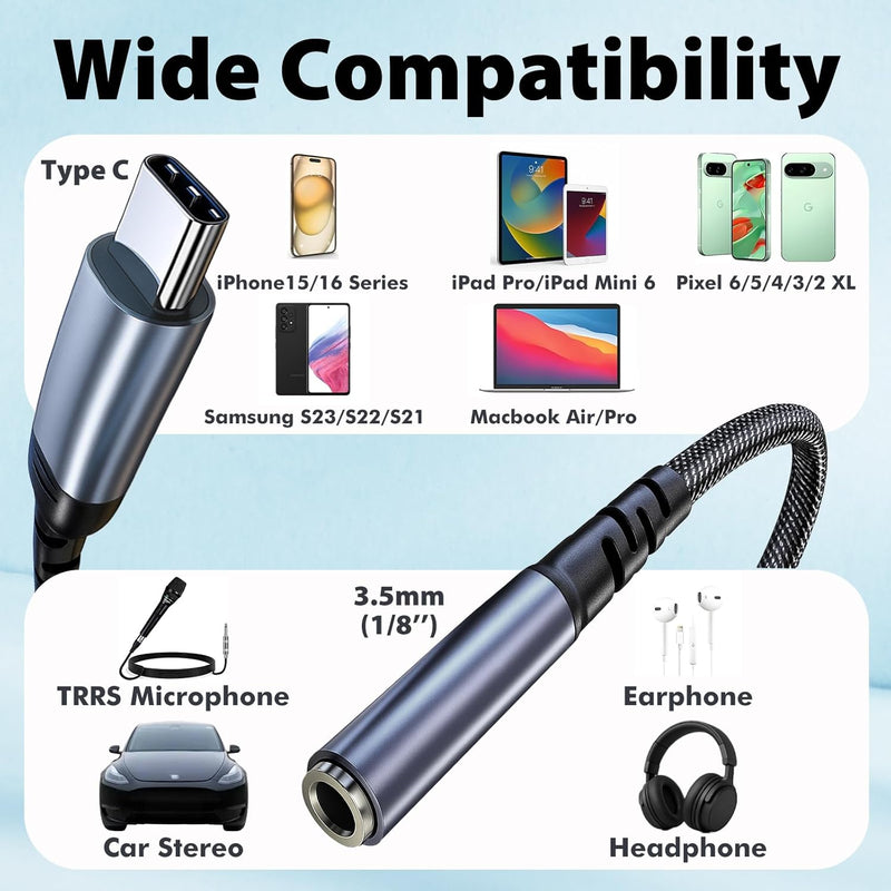 Cyberguys USB-C to 3.5mm Audio Adapter – Hi-Fi DAC Headphone Jack Dongle w/Mic