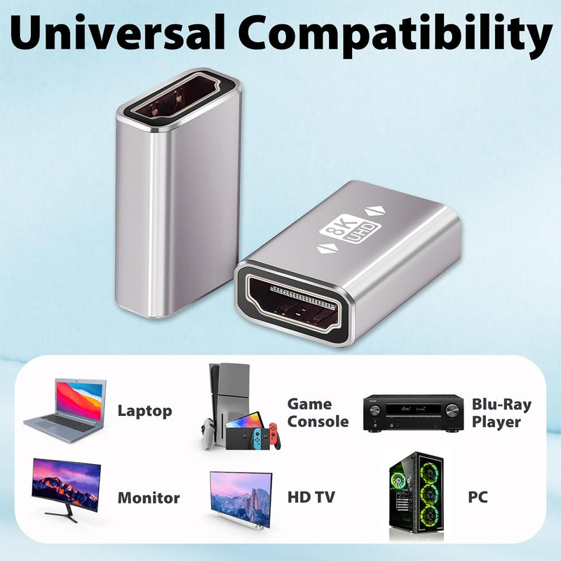 Cyberguys HDMI 2.1 Extender Coupler 2-Pack β 8K@60Hz UHD Female-to-Female Adapter