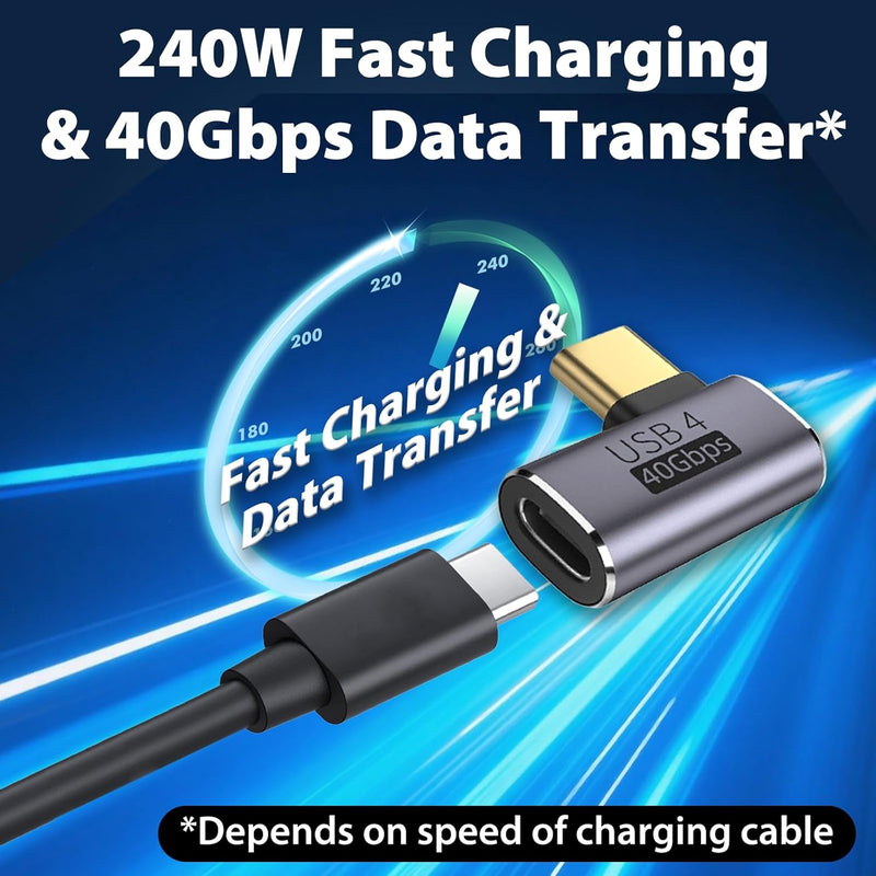 Cyberguys USB-C Right Angle Adapter 2-Pack – 240W PD, 40Gbps USB4 Extender w/8K Video