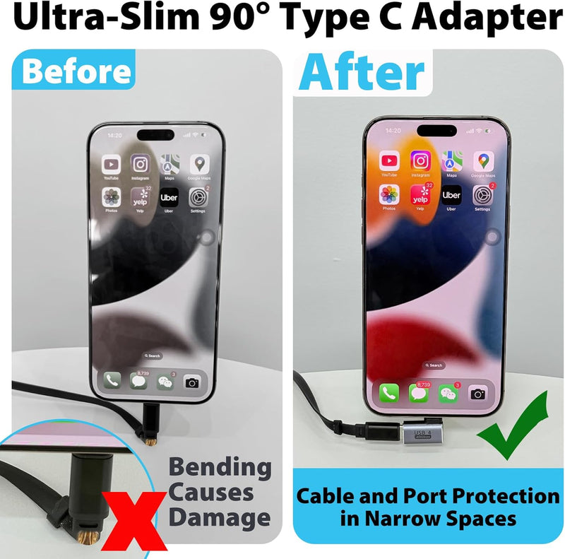 Cyberguys USB-C Right Angle Adapter 2-Pack – 240W PD, 40Gbps USB4 Extender w/8K Video