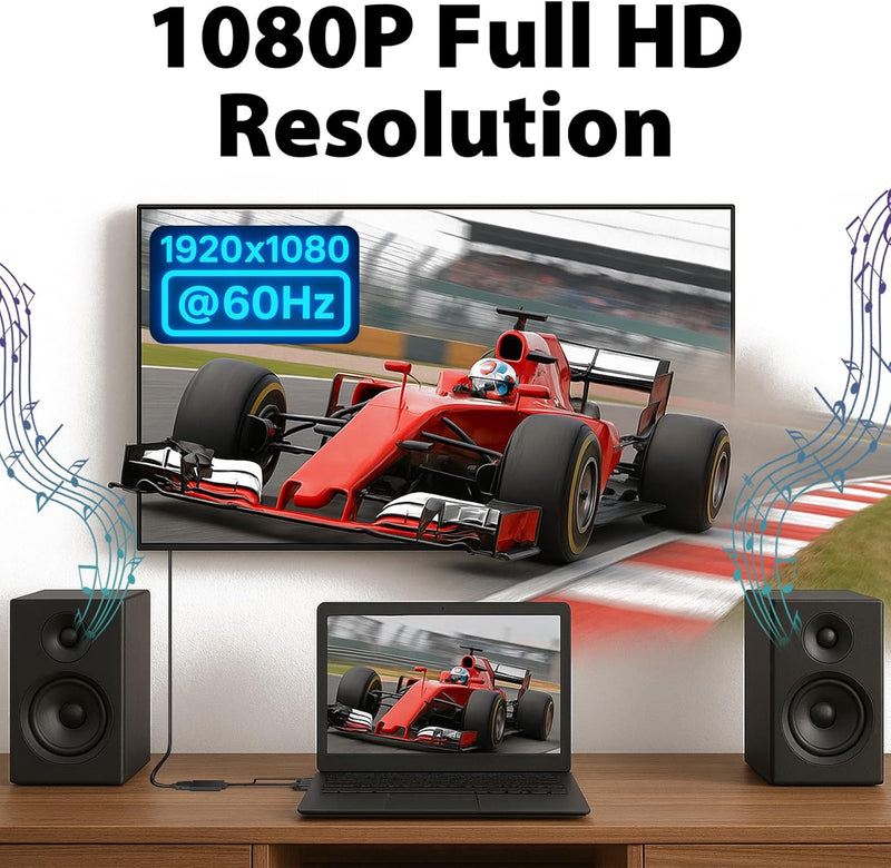 Cyberguys VGA to HDMI Adapter with Audio – 1080P Full HD Converter w/ AUX & USB