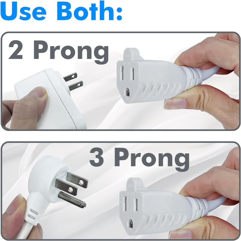 4 Way Power Splitter Extension Cord – 4 Outlet Short Extension, UL Listed 1.5FT, 16 AWG, 2 Pack