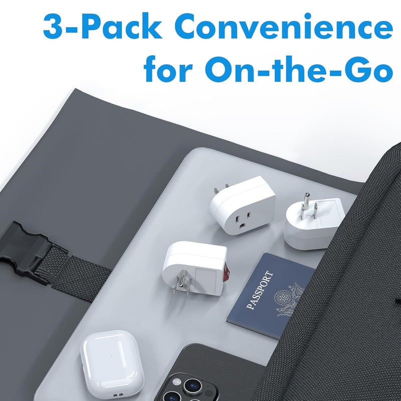 3-Pack Grounded Outlet Switch – ETL Listed Inline On/Off Plug Adapter, White