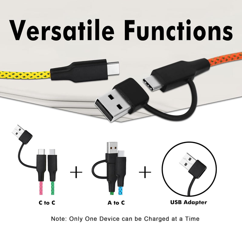 TRAVEL DEPOT 2-Pack Multi Charging Cable – 3ft Ombre Braided 2-in-1 USB Cord with Type-C & USB Connectors for iPhone & Galaxy