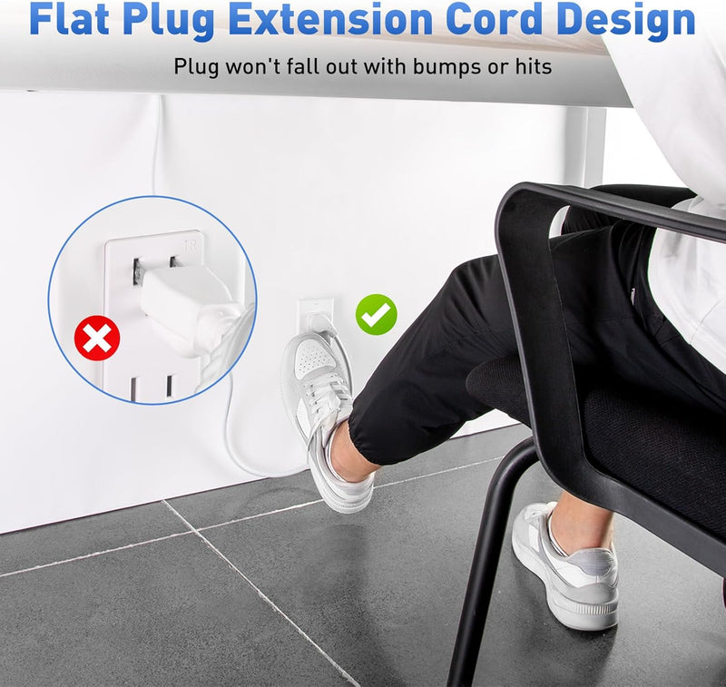 6FT 90° Computer Power Cord (2-Pack) – Flat Plug to Right Angle C13, 16AWG Universal AC Cable for PC, Monitor, TV – White