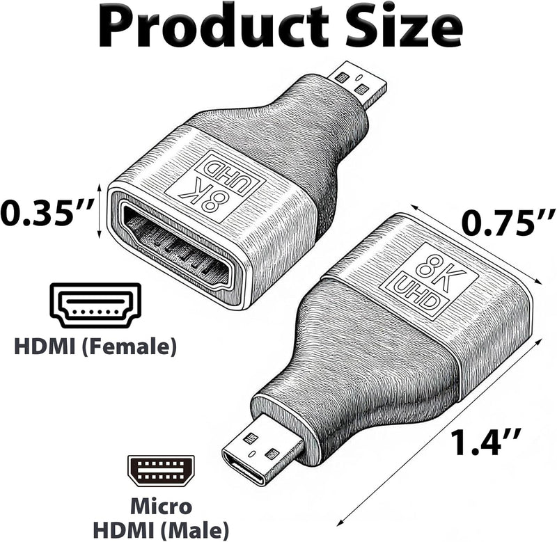 Cyberguys Micro HDMI to HDMI Adapter 2-Pack β 8K UHD Gold-Plated High-Speed Converter