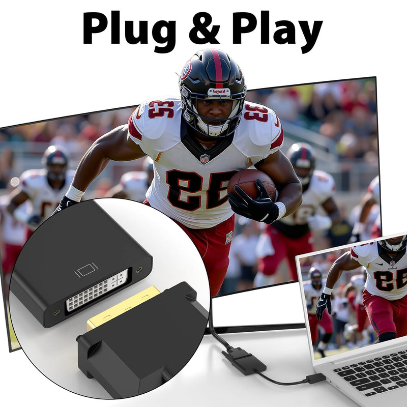 Cyberguys DisplayPort to DVI Adapter ā Gold-Plated DP to DVI-D Converter, Male to Female, 1080P Full HD, Compatible with Laptops, PCs, Monitors, Projectors, HDTV