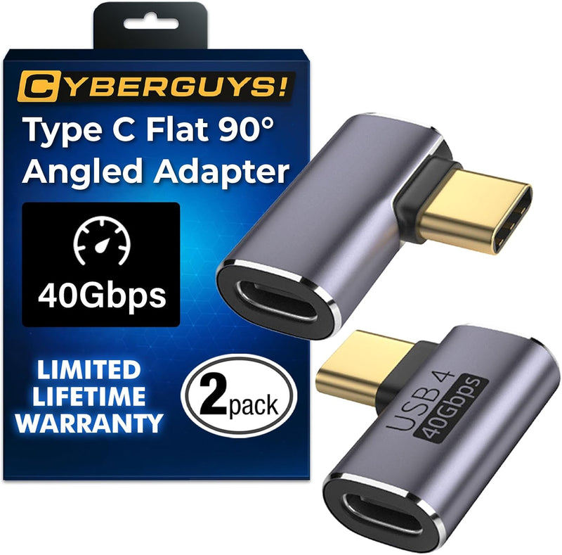 Cyberguys USB-C Right Angle Adapter 2-Pack – 240W PD, 40Gbps USB4 Extender w/8K Video