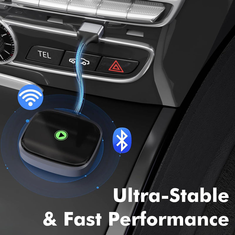 TRAVEL DEPOT Wireless CarPlay Adapter – Plug & Play Bluetooth Dongle Converts Wired to Wireless Apple CarPlay, Fast Auto Connect, Works w/800+ Car Models