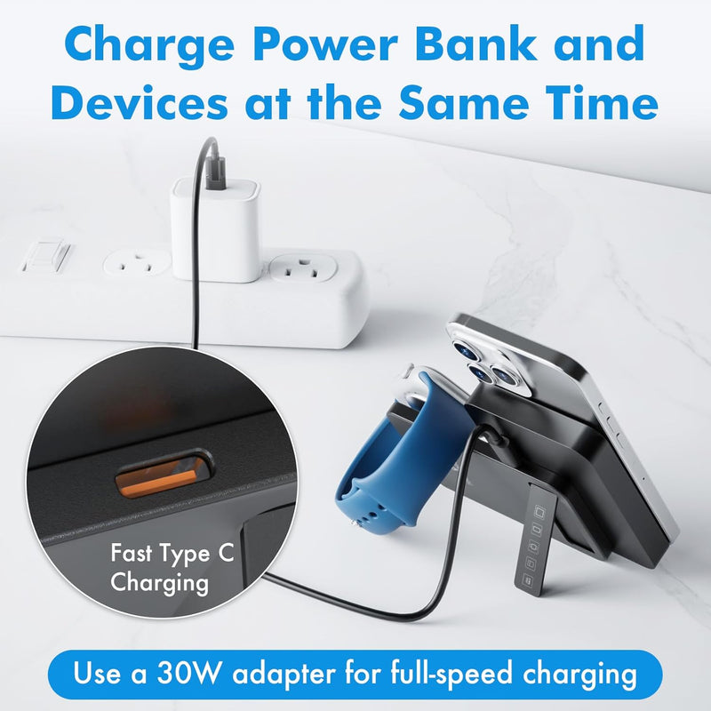 Travel Depot 3-in-1 Magnetic Wireless Power Bank – 10000mAh Portable Charger w/ Stand
