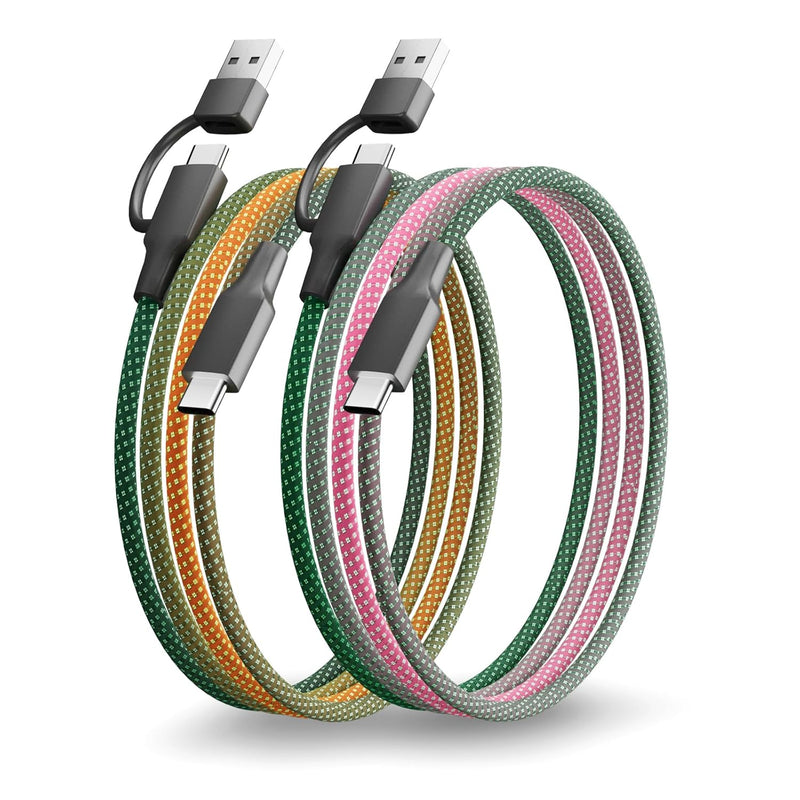 TRAVEL DEPOT 2-Pack Multi Charging Cable – 3ft Ombre Braided 2-in-1 USB Cord with Type-C & USB Connectors for iPhone & Galaxy