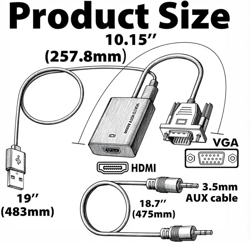 Cyberguys VGA to HDMI Adapter with Audio – 1080P Full HD Converter w/ AUX & USB