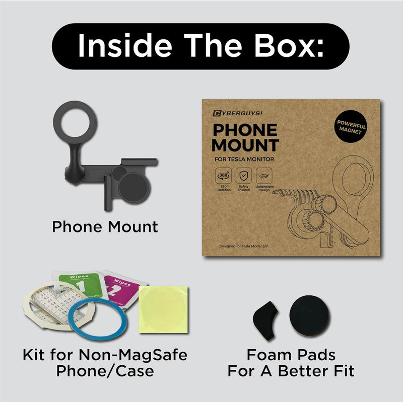 Magnetic Tesla Phone Mount – MagSafe Monitor Holder for Model 3/Y/S/X (2022+), Black