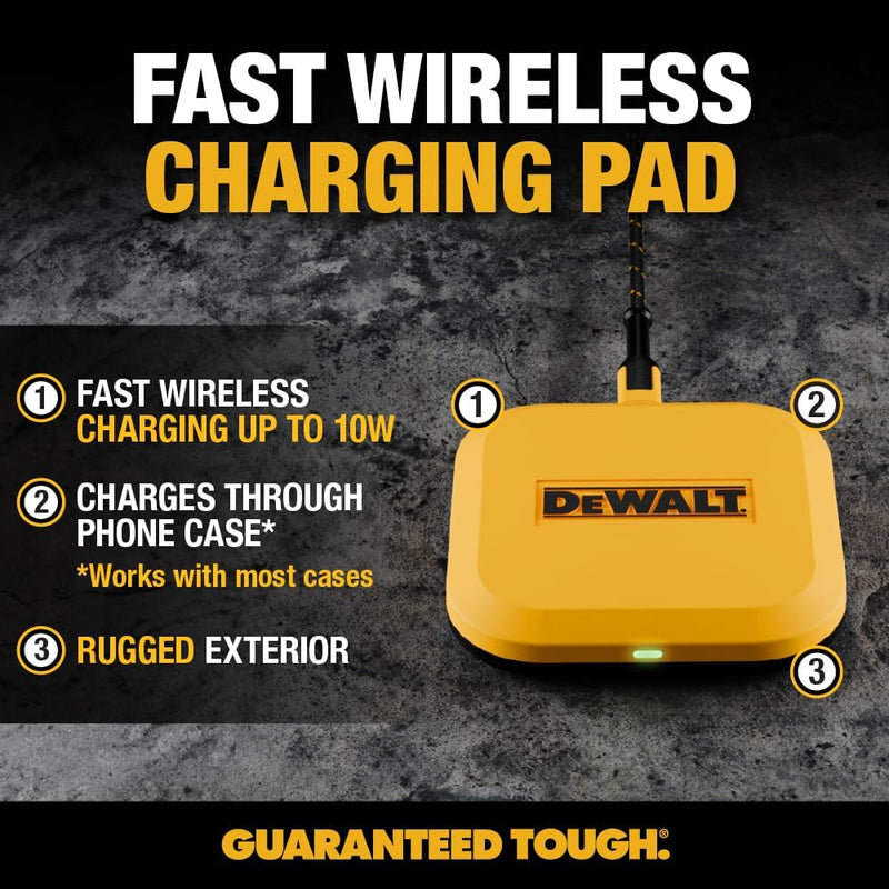 DEWALT Heavy Duty 10W Wireless Charging Pad – Fast Charger w/Cable