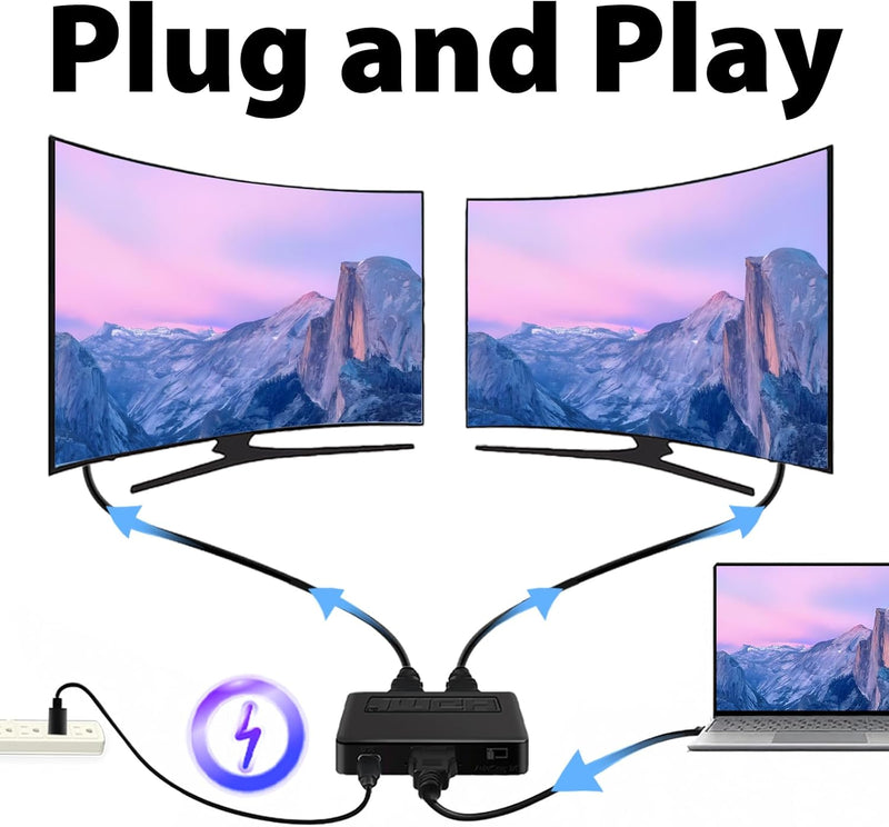 Cyberguys HDMI Splitter 1 in 2 Out – 4K HDMI Hub 2.0 Video Duplicator with Power Cable