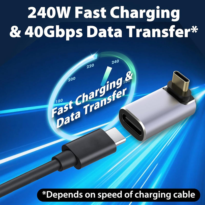 Cyberguys USB-C Right Angle Adapter 2-Pack – 240W PD, 40Gbps USB4 Extender, 8K Video