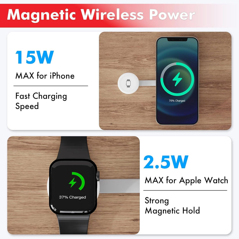 2-in-1 MagSafe-Compatible Travel Wireless Charger – 15W Magnetic Duo for iPhone, AirPods, Watch