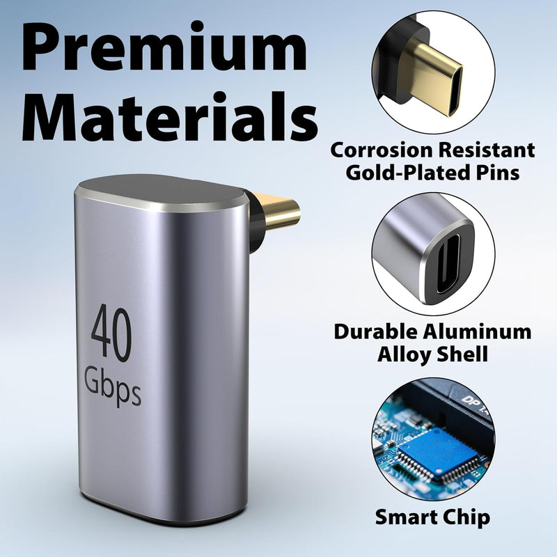 Cyberguys USB-C Right Angle Adapter 2-Pack – 240W PD, 40Gbps USB4 Extender, 8K Video