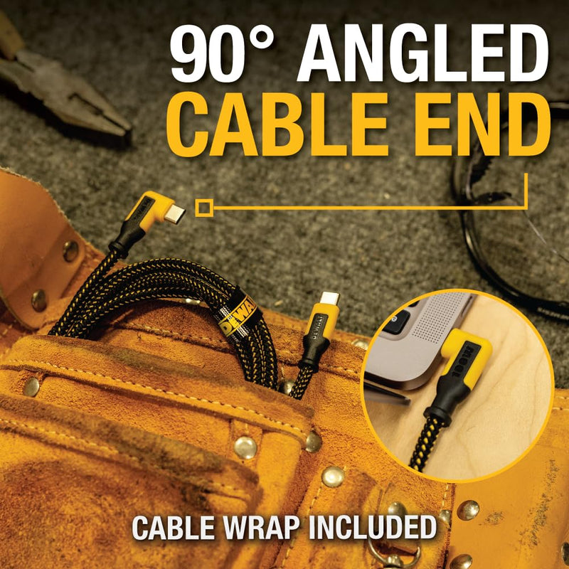 DEWALT 90° Angled 100W USB-C Cable – Heavy Duty PD Fast Charging Cord