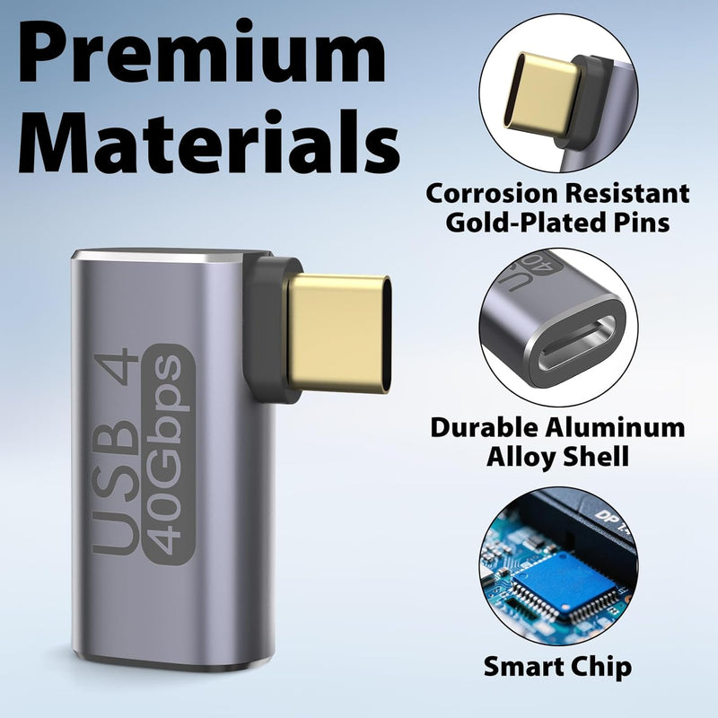 Cyberguys USB-C Right Angle Adapter 2-Pack – 240W PD, 40Gbps USB4 Extender w/8K Video