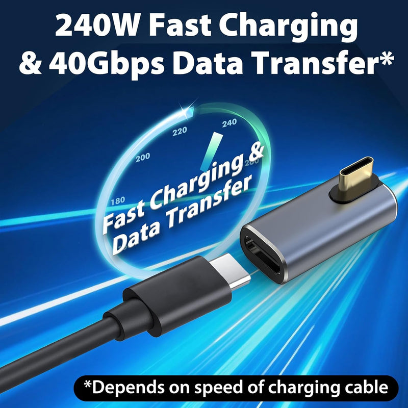 Cyberguys USB-C Right Angle Adapter 2-Pack – 240W PD, 40Gbps USB4, 8K Video Extender