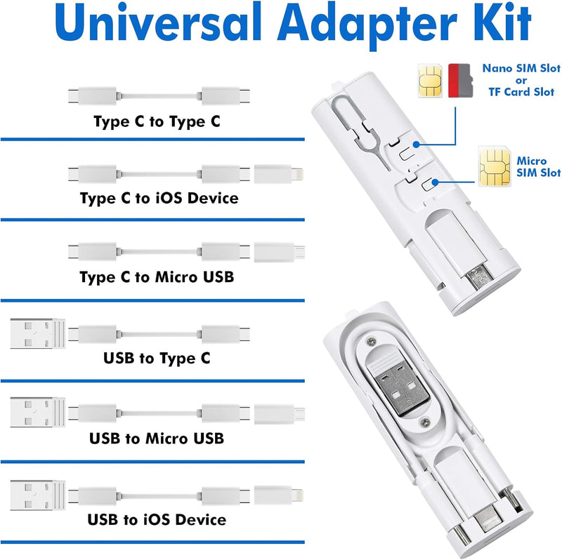 TRAVEL DEPOT Multi USB Charging Adapter Kit – 60W Cable Set w/Type-C, Micro USB & SIM Tool
