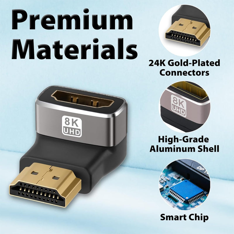 Cyberguys HDMI 90° & 270° Adapter 2-Pack – Right Angle HDMI Coupler 8K/4K Support