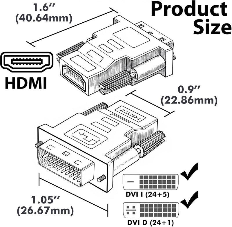 Cyberguys 2-Pack DVI to HDMI Adapter – Bi-Directional DVI-D Male to HDMI Female, 4K UHD