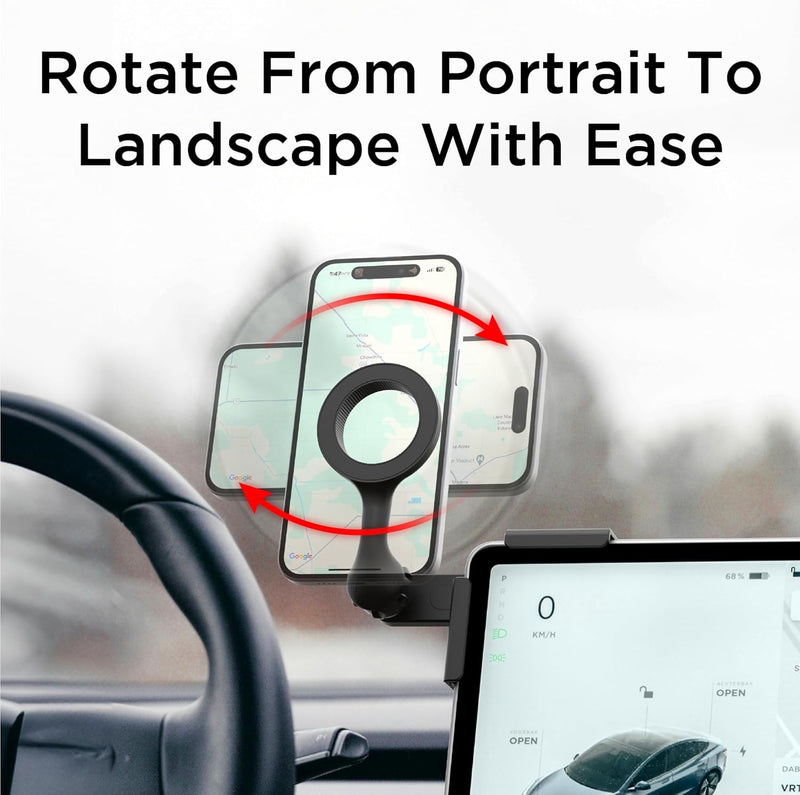 Magnetic Tesla Phone Mount – MagSafe Monitor Holder for Model 3/Y/S/X (2022+), Black